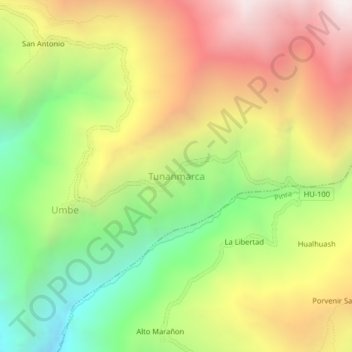 Mapa topográfico Tunanmarca, altitude, relevo