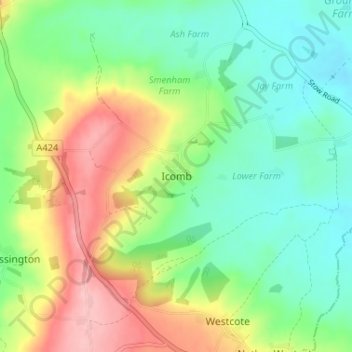 Mapa topográfico Icomb, altitude, relevo