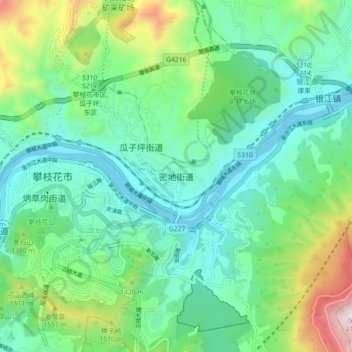 Mapa topográfico 密地街道, altitude, relevo