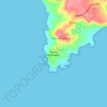 Mapa topográfico Punta Pirámides, altitude, relevo