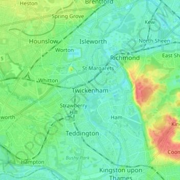 Mapa topográfico Twickenham, altitude, relevo