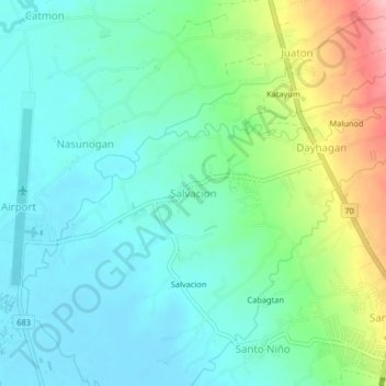 Mapa topográfico Salvacion, altitude, relevo