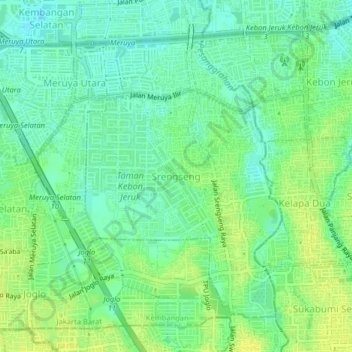 Mapa topográfico Srengseng, altitude, relevo