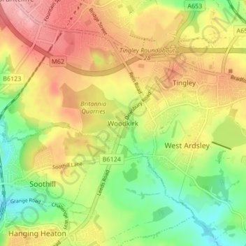 Mapa topográfico Woodkirk, altitude, relevo