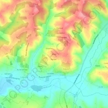 Mapa topográfico Bibau, altitude, relevo