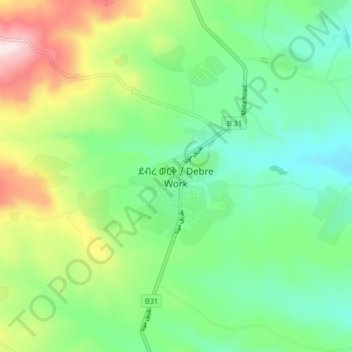 Mapa topográfico Debre Work, altitude, relevo