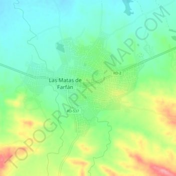 Mapa topográfico Las Matas de Farfán, altitude, relevo