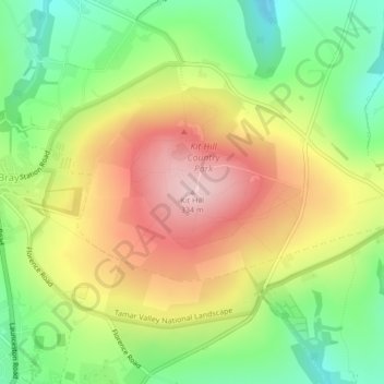 Mapa topográfico Kit Hill, altitude, relevo