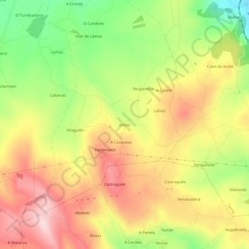 Mapa topográfico Airexe, altitude, relevo