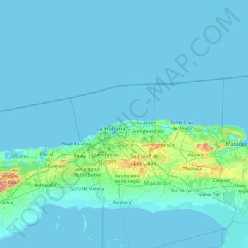 Mapa topográfico Habana del Este, altitude, relevo