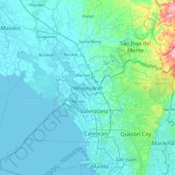 Mapa topográfico Meycauayan, altitude, relevo