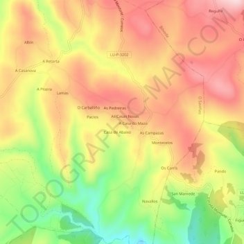 Mapa topográfico Ousende, altitude, relevo
