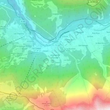 Mapa topográfico Les Champs, altitude, relevo