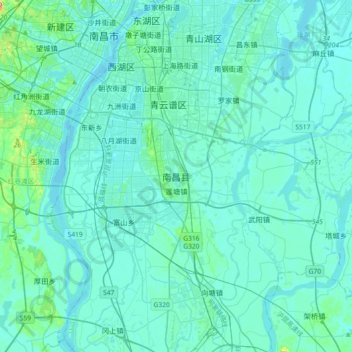 Mapa topográfico 南昌县, altitude, relevo
