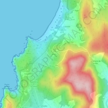 Mapa topográfico Buxán, altitude, relevo