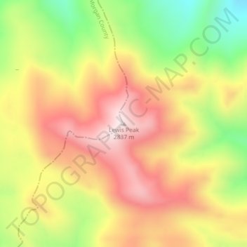 Mapa topográfico Lewis Peak, altitude, relevo