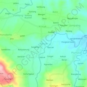Mapa topográfico Bancak, altitude, relevo