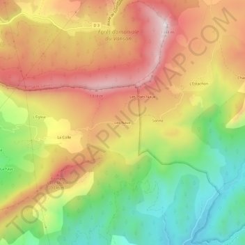 Mapa topográfico Les Naux, altitude, relevo