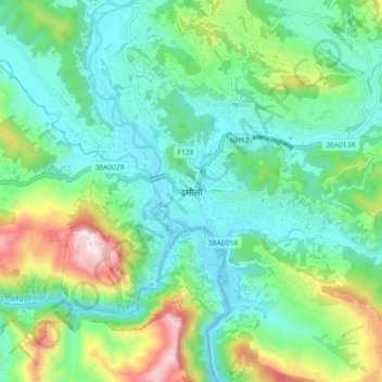 Mapa topográfico Vyas (Damauli), altitude, relevo