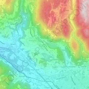 Mapa topográfico Canzolino, altitude, relevo