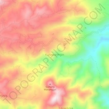Mapa topográfico Kutawaringin, altitude, relevo