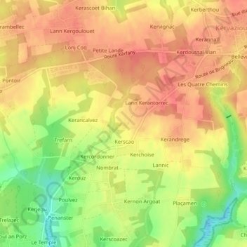Mapa topográfico Kerantorrec, altitude, relevo