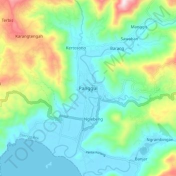 Mapa topográfico Panggul, altitude, relevo