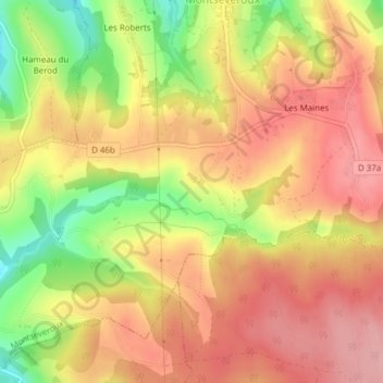 Mapa topográfico Les Voges, altitude, relevo