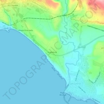 Mapa topográfico Maddalusa, altitude, relevo