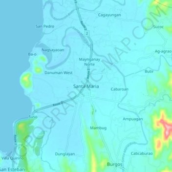 Mapa topográfico Santa Maria, altitude, relevo