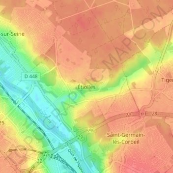Mapa topográfico Étiolles, altitude, relevo