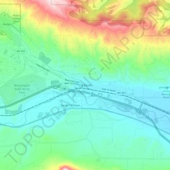 Mapa topográfico Cle Elum, altitude, relevo