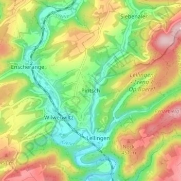 Mapa topográfico Pintsch, altitude, relevo
