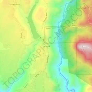 Mapa topográfico Magalia, altitude, relevo