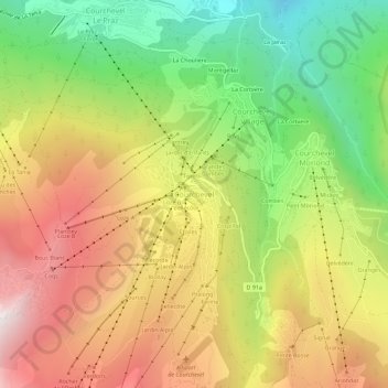Mapa topográfico Courchevel, altitude, relevo
