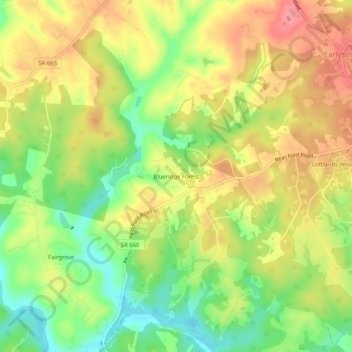 Mapa topográfico Blueridge Forest, altitude, relevo