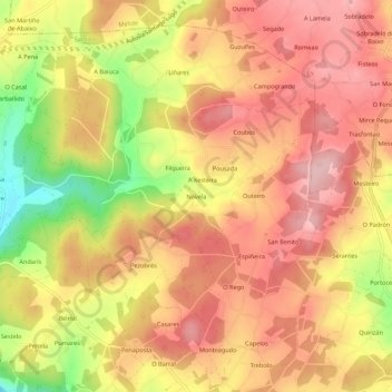 Mapa topográfico Novela, altitude, relevo
