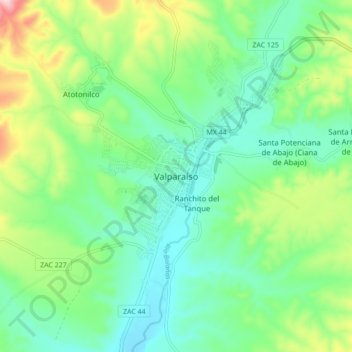 Mapa topográfico Valparaíso, altitude, relevo