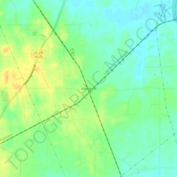 Mapa topográfico Arkwright, altitude, relevo