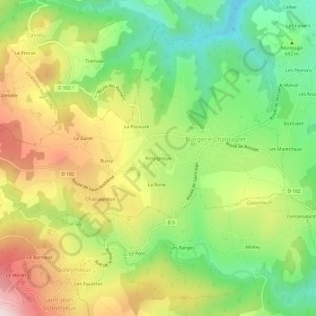 Mapa topográfico Rossigneux, altitude, relevo
