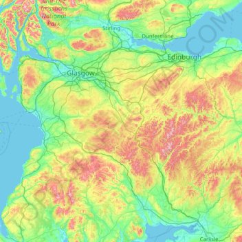 Mapa topográfico Lanarkshire, altitude, relevo