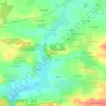 Mapa topográfico Le Meneu, altitude, relevo