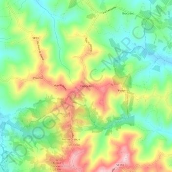 Mapa topográfico Collinello, altitude, relevo