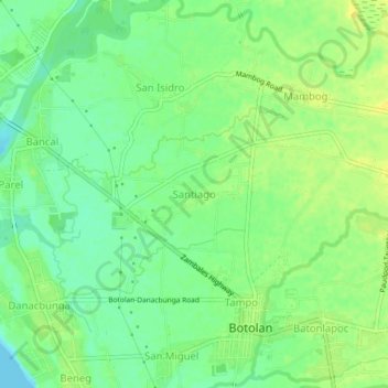 Mapa topográfico Santiago, altitude, relevo