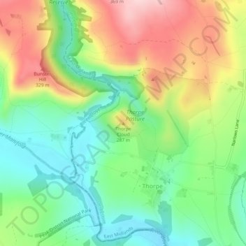Mapa topográfico Thorpe Cloud, altitude, relevo