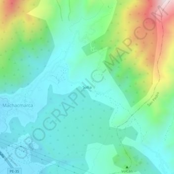 Mapa topográfico Sullia, altitude, relevo