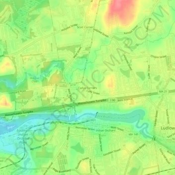 Mapa topográfico Cadys Corners, altitude, relevo