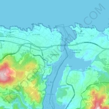 Mapa topográfico Ribadeo, altitude, relevo