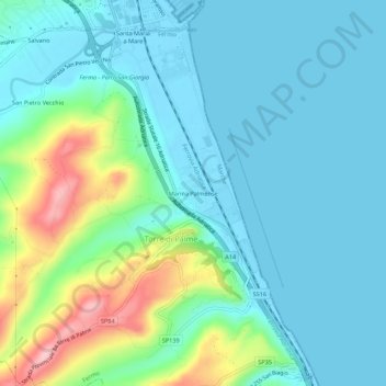 Mapa topográfico Marina Palmense, altitude, relevo