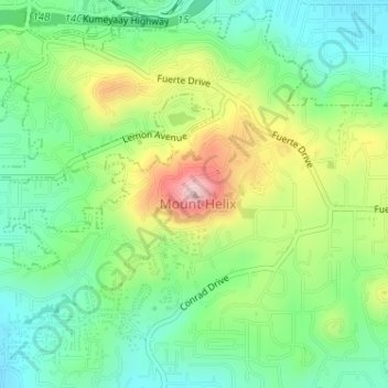 Mapa topográfico Mount Helix, altitude, relevo